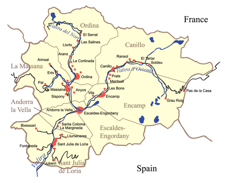 Карта автомобильных дорог Андорры