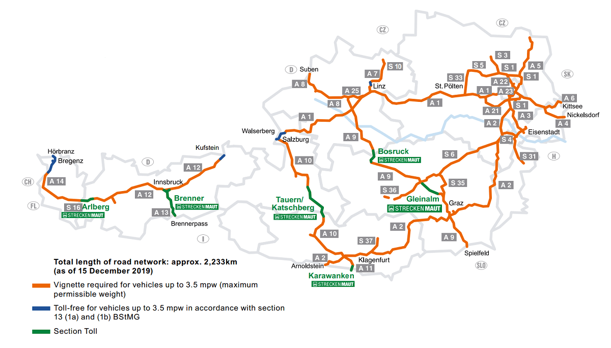 Austria Toll Roads Map Driving in Aistria • Autotraveler.ru