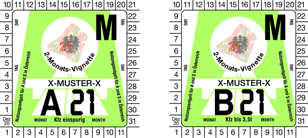 Виньетка Австрии 2021 на 2 месяца