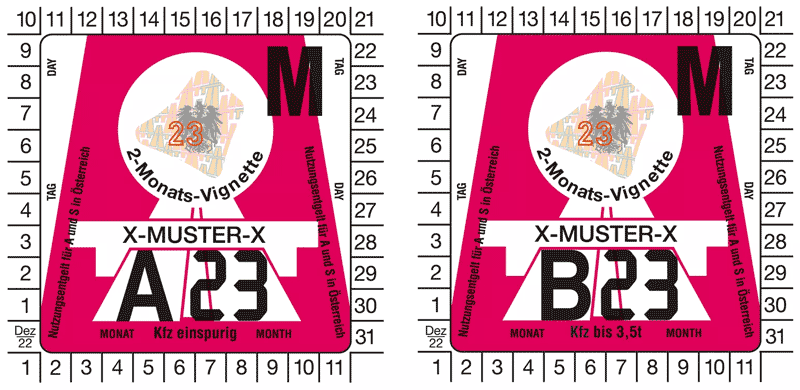 Виньетка Австрии 2023 на 2 месяца