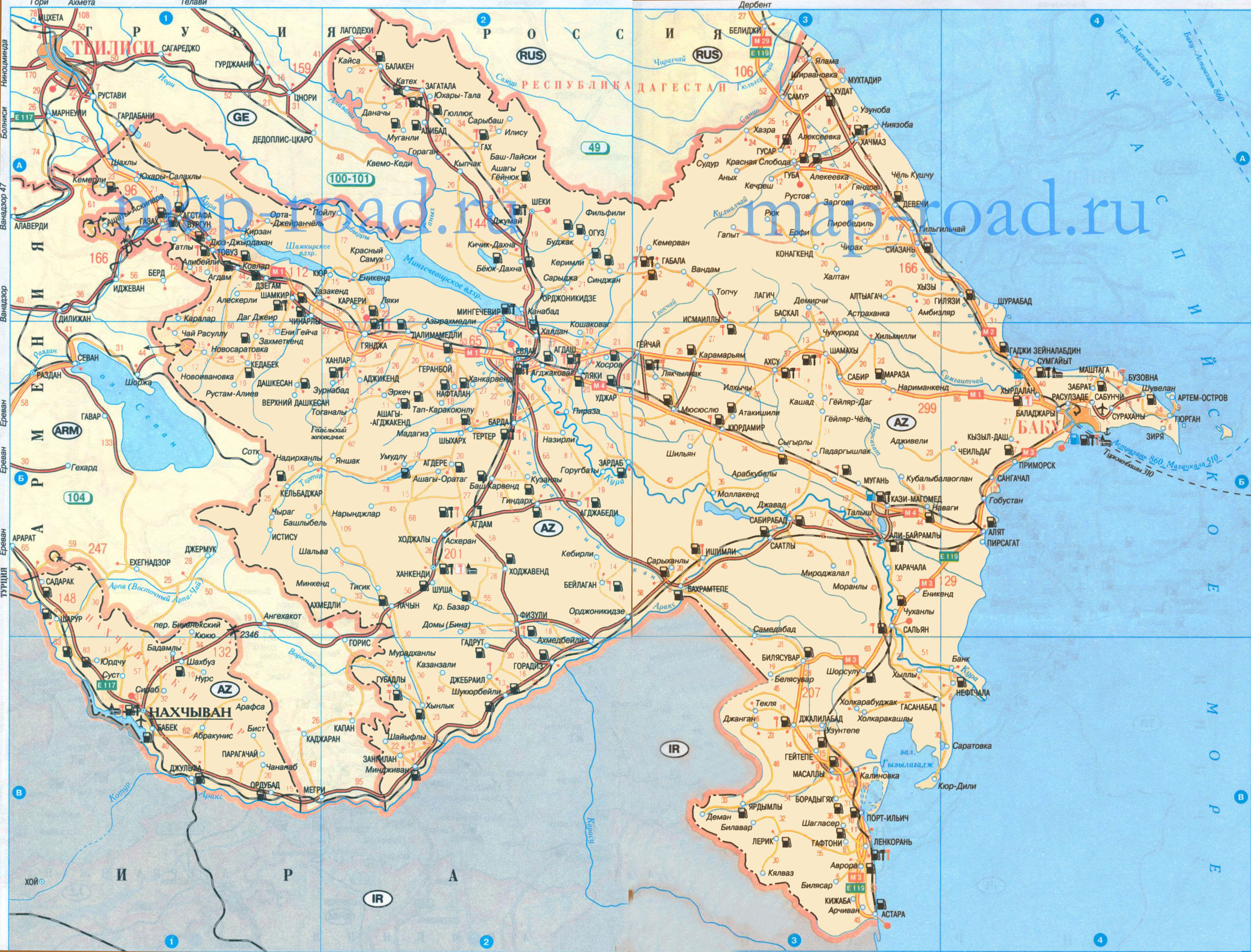 Азербайджан карта на русском подробная