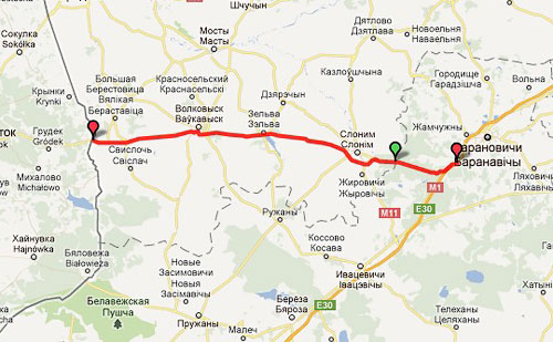 Карта дороги Барановичи-Берестовица
