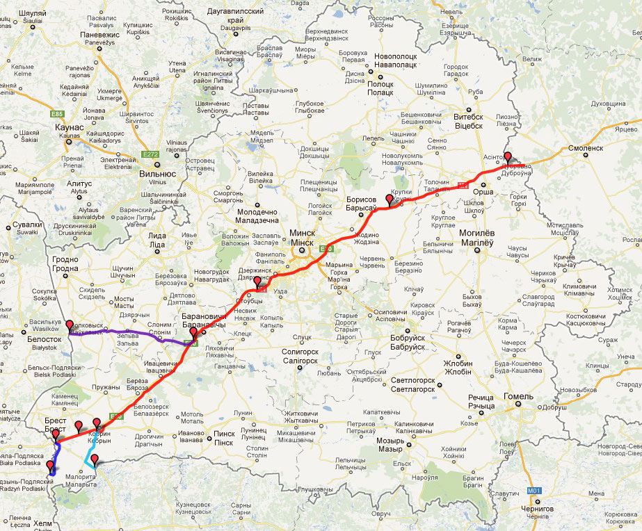 Карта транзита по Беларуси