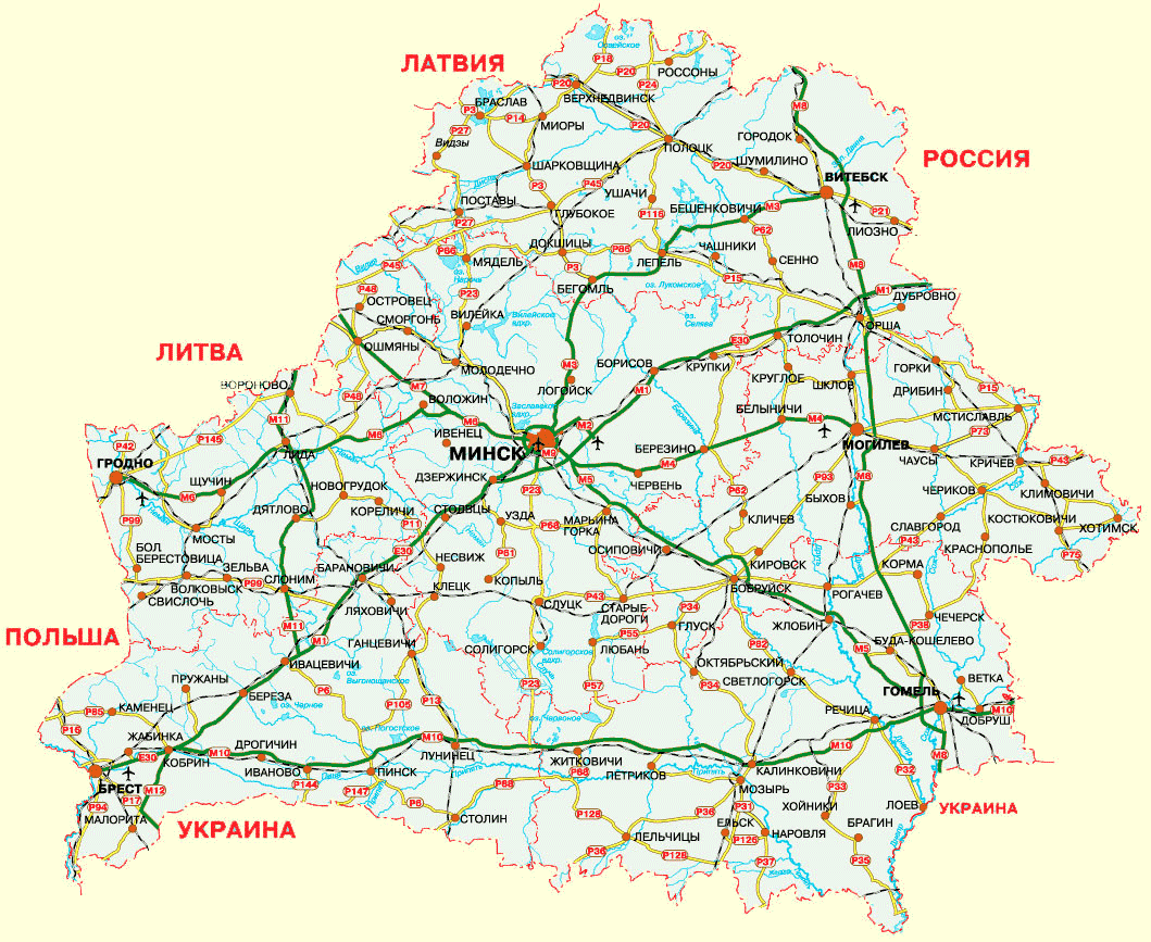 Карта автомобильных дорог Беларуси