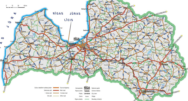 Карта автомобильных дорог Латвии
