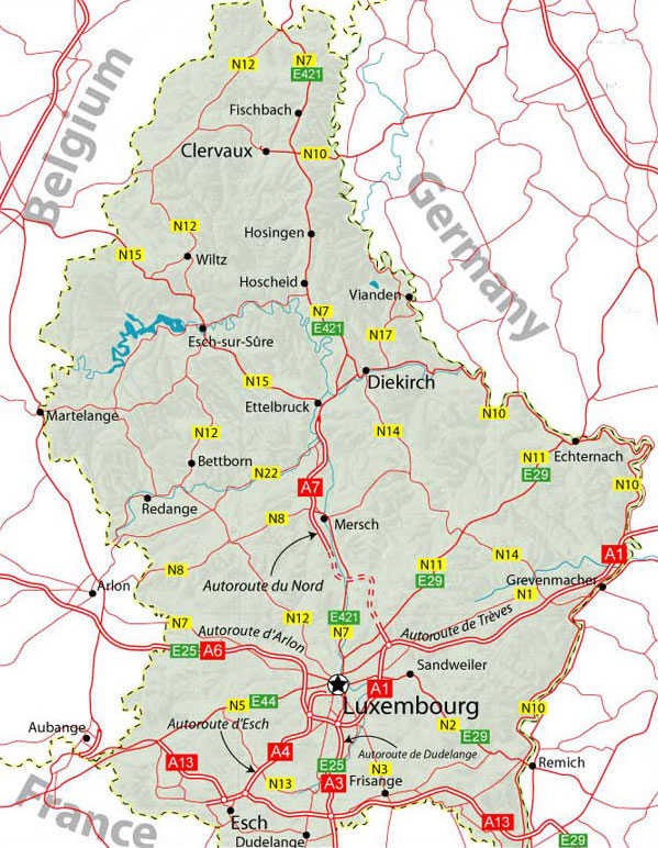 Карта автомобильных дорог Люксембурга