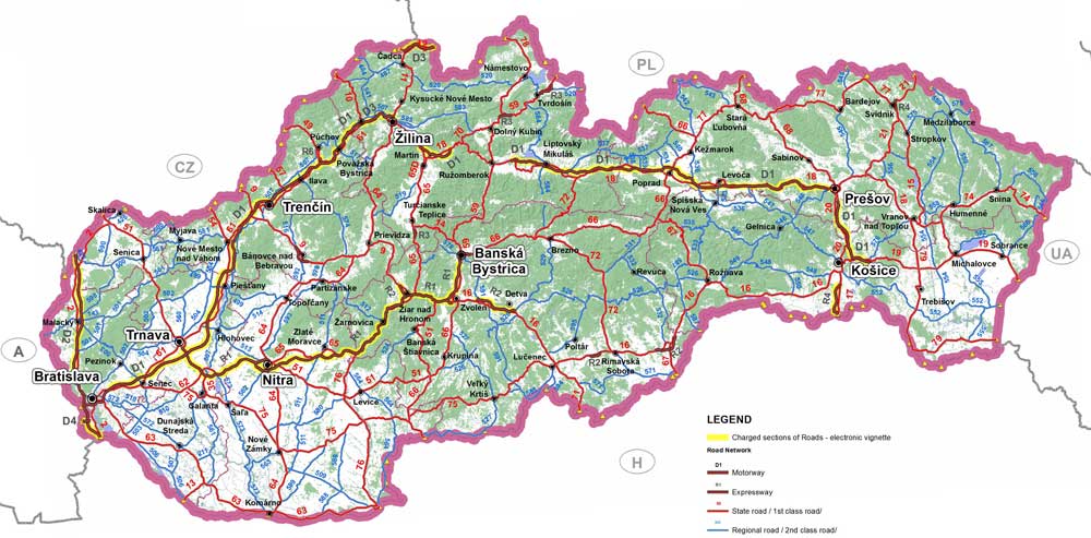 Карта автомобильных дорог Словакии