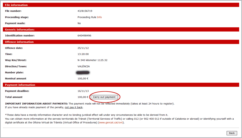 Штрафная квитанция в Каталонии
