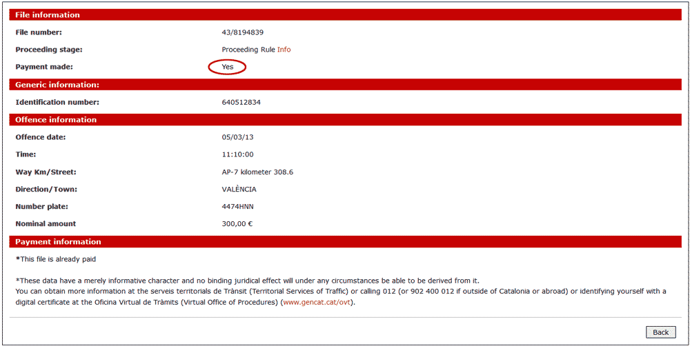 Штрафная квитанция в Каталонии