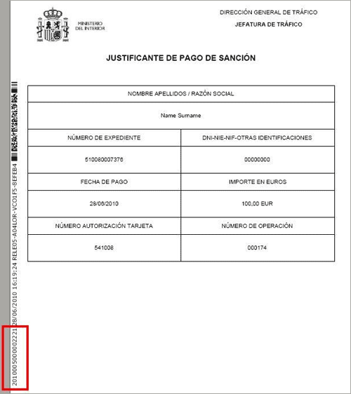 Штрафная квитанция в Испании