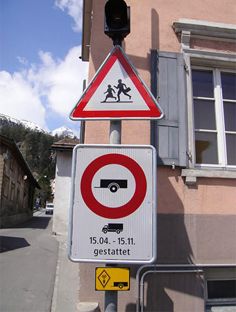 Ограничения на ТС на перевале Julierpass в Silvaplana