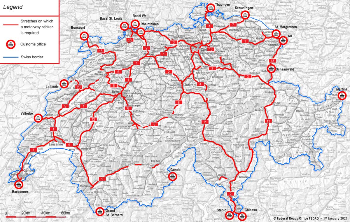 Карта автомобильных дорог Швейцарии